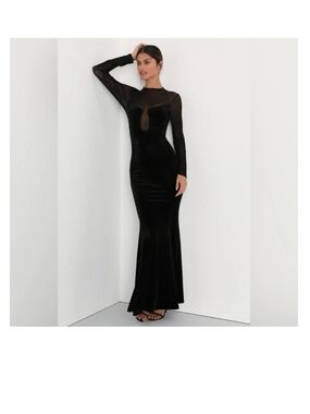 Lulu's Black Velvet Long-Sleeve Mesh Maxi Gown